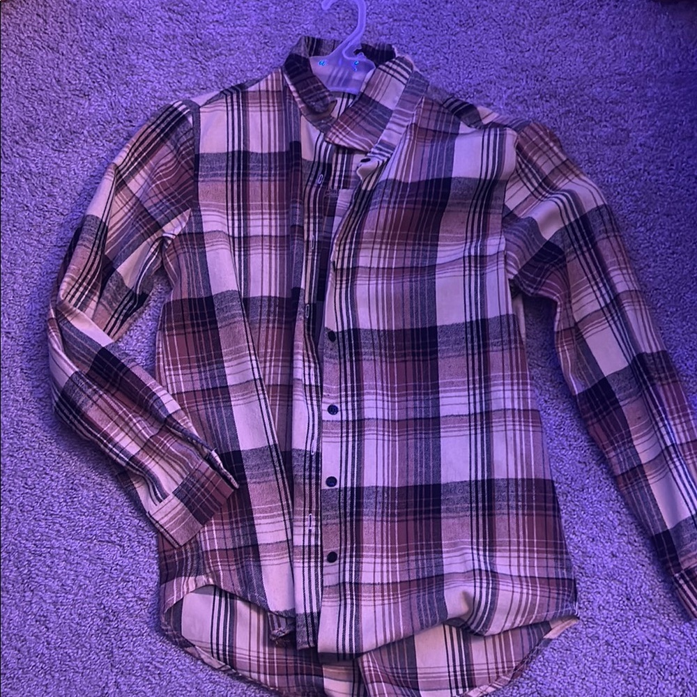 Men'a or Women’s Plaid Button-Up Shirt - Pink Beige Plaid